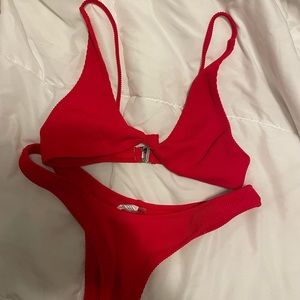 Red ribbed bikini